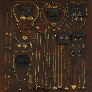 A美拉德虎眼石十字架叠戴时尚 猪鼻子长项毛衣链多坠耳环夹钉手链