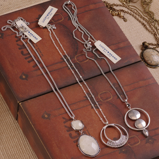 LK17LUCKY BRAND欧美国复古银色夸张女天然石手工编织长项毛衣链