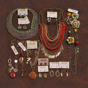 J69欧美BOHM复古VINTAGE老货打版 样品长项毛衣链耳环夹钉女夸张