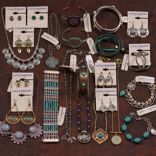 LK2出口欧美老货蓝绿复古波西米亚夸张长项毛衣链手链镯耳环夹钉