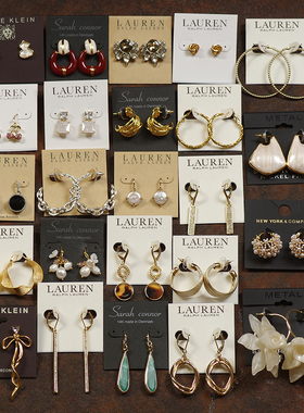 J53RLL葫芦天然淡水珍珠母贝壳夸张花朵港风气质感欧美耳环夹钉饰