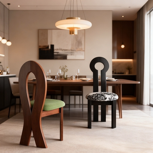 中古实木餐椅家用靠背茶椅极简酒店餐厅木凳子人鱼软包餐桌椅子