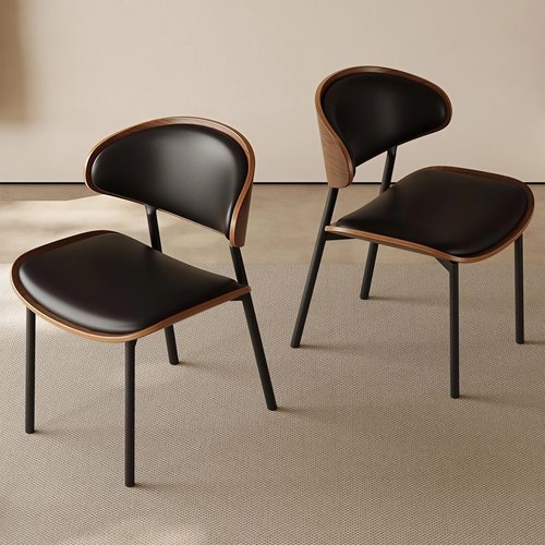 轻奢侘寂风餐椅皮伊姆斯现代弯曲木咖啡厅中古实木椅子家用书房椅