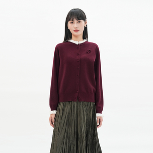 女3F11Z1727A 简约知性玫瑰花设计休闲风毛织衫 歌蒂诗2025春季 新款