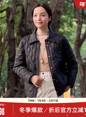 歌蒂诗2025专柜新款修身保暖鸭绒薄款翻领菱格羽绒服女1F36Y0668