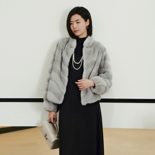 水貂毛皮草外套 高级灰蓝色短款 8E42C0940 专柜新款 歌蒂诗2024冬季