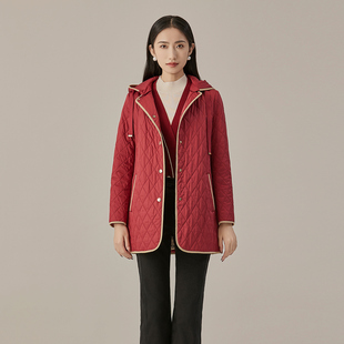 歌蒂诗秋冬专柜新款 1D33M2631 保暖防风连帽桑蚕丝填充棉衣女