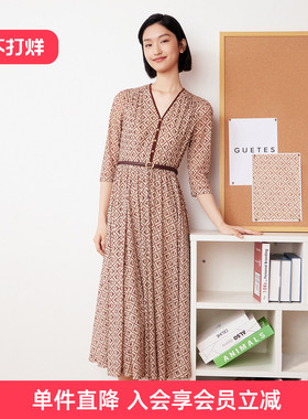 歌蒂诗春季专柜新款简约知性气质V领腰带收腰连衣裙8D31L3183