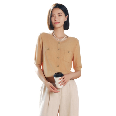 【天丝三醋酸】歌蒂诗夏专柜款简约高级小香风针织短袖8E25W9503