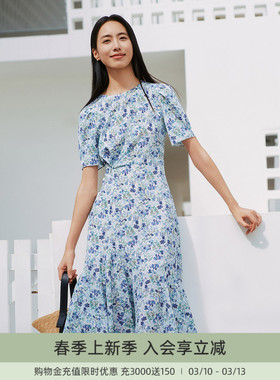 歌蒂诗夏季专柜新款经典印花桑蚕丝收腰连衣裙 1F23L3511
