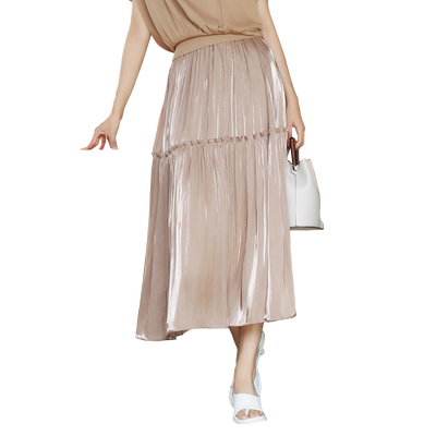 歌蒂诗夏季专柜新款优雅气质精致细闪过膝半身长裙 8E24Q3184