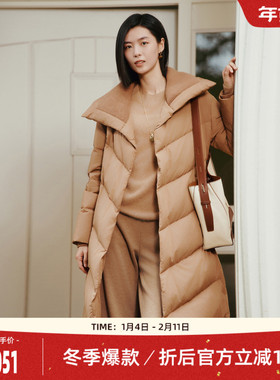 歌蒂诗冬季专柜新款时尚个性大翻领驼色鹅绒羽绒服 8E43Y3593
