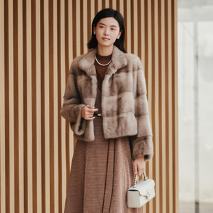 水貂毛皮草外套女 高级轻奢短款 8E42C0785 专柜新款 歌蒂诗2024冬季