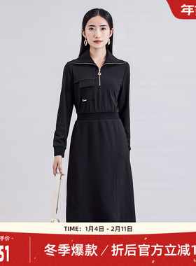歌蒂诗秋专柜新款时尚休闲拉链立领收腰运动连衣裙 8D32L3814
