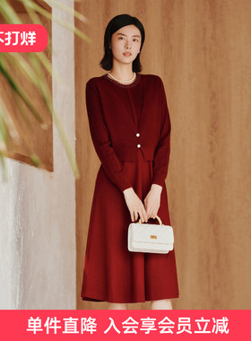 歌蒂诗冬季专柜新款简约大气温柔气质假两件连衣裙 1E41L3745