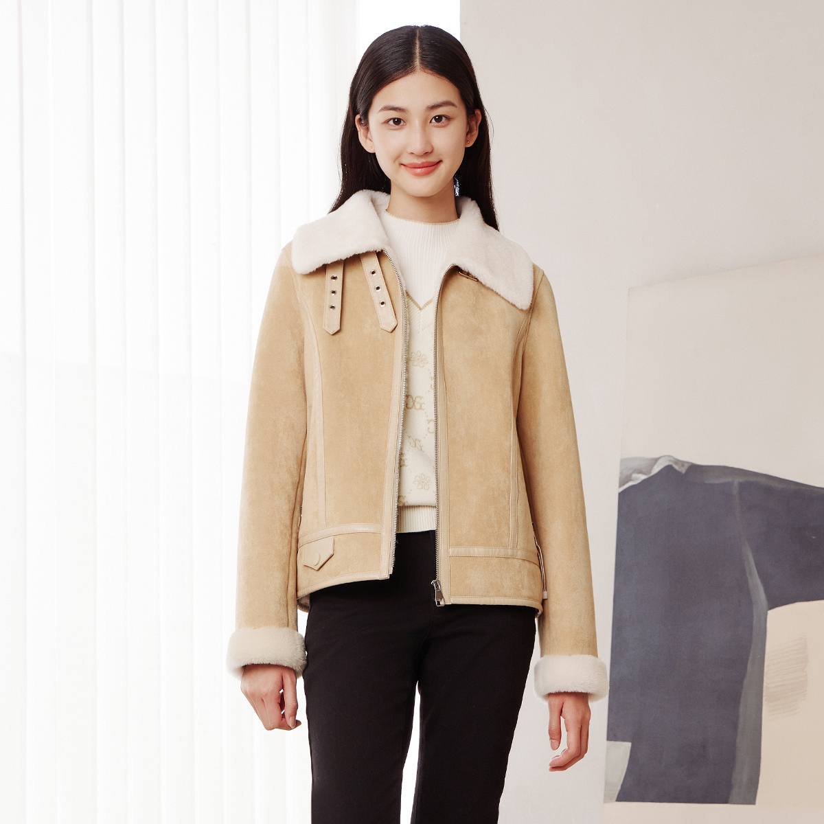 歌蒂诗聚酯纤维拉链翻领外套