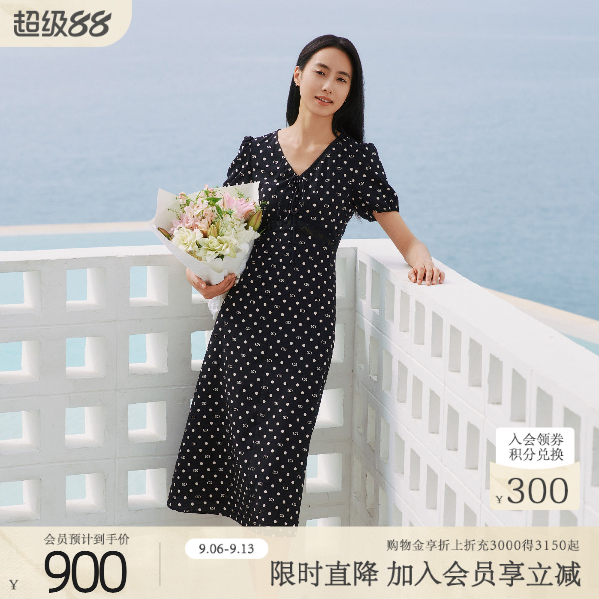 歌蒂诗夏季专柜新款时尚波点气质V领高腰显瘦连衣裙1F21L3462图片