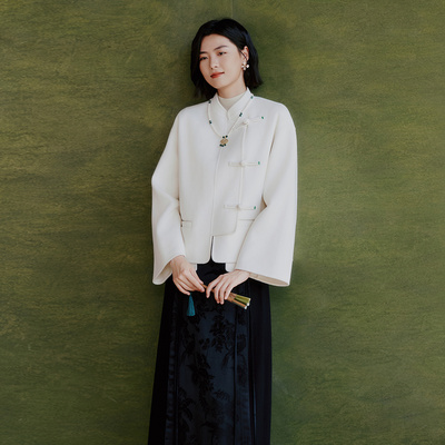 歌蒂诗2025秋专柜新款优雅新中式羊毛羊绒白色大衣外套 8F10D1556