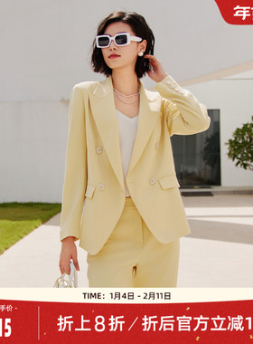歌蒂诗秋季专柜新款简约知性大气职场黄色西装外套 8E11W1121