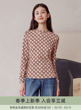 歌蒂诗冬季专柜新款时尚印花简约气质长袖套头衫女 8D42S0303