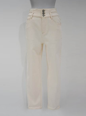 歌蒂诗秋季专柜新款时尚高腰显瘦米白色直筒牛仔裤 8E10N3569