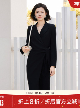 歌蒂诗秋季专柜新款优雅气质收腰系带显瘦V领连衣裙8E11L1138