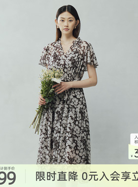 歌蒂诗夏专柜新品时尚通勤经典碎花收腰显瘦连衣裙 3F26L2928