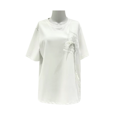 歌蒂诗春季专柜新款简约百搭编绳装饰纯色T恤短袖女8E31X0386