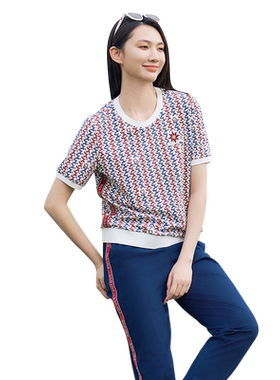 歌蒂诗夏季专柜新款时尚花色休闲简约圆领短袖女士 1E21S1266