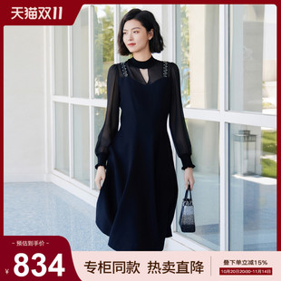 8E10L3868 歌蒂诗秋专柜高级气质小心机镂空领连衣裙 醋酸系列