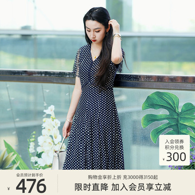 歌蒂诗夏季专柜新款时尚经典气质波点收腰显瘦V领连衣裙1E26L2635