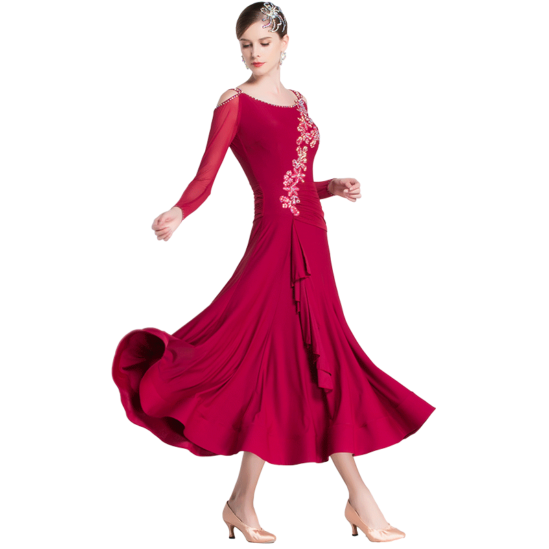 yundance韵舞新款国标摩登舞蹈服装华尔兹交谊广场舞大摆连衣裙