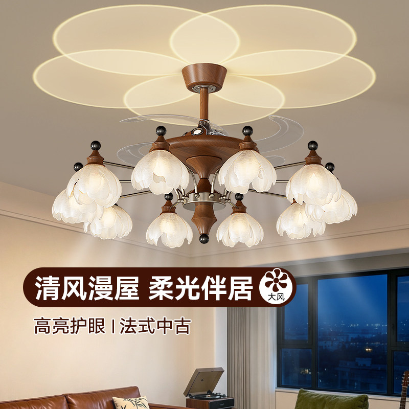 风扇灯客厅吊扇灯法式中古风图片