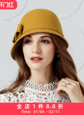 EE 秋冬新款英伦百搭羊毛呢礼帽 冬季甜美可爱韩版休闲帽子女