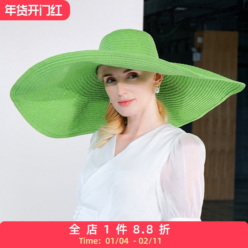 EE 夏季新款 时尚大沿遮阳度假沙滩帽 防晒遮阳绿色帽子女夏,服饰配件/皮带/帽子/围巾,帽子,淘宝优惠券,粉丝福利购,淘宝优惠卷