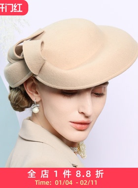 EE 秋冬新款英伦时尚设计感毛呢礼帽优雅百搭冬季羊毛帽子女