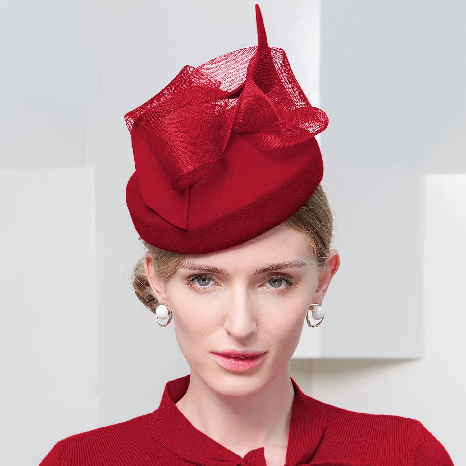 EE法式优雅网纱羊毛呢小礼帽