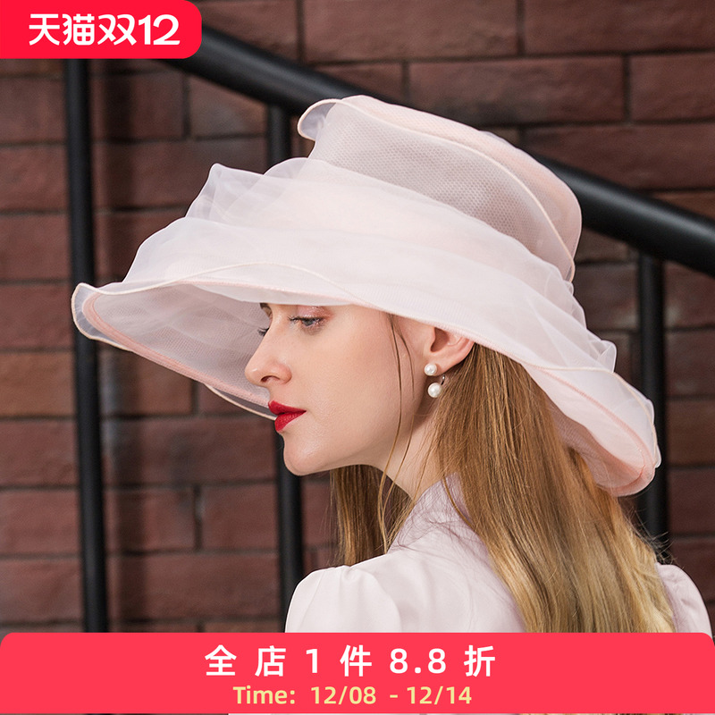 设计师原创英式防晒帽子女礼帽