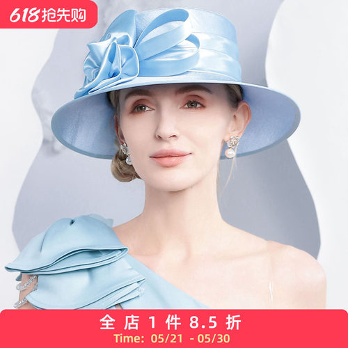 EE 春夏新款 英伦复古礼帽 花朵镶钻装饰小礼帽女1162