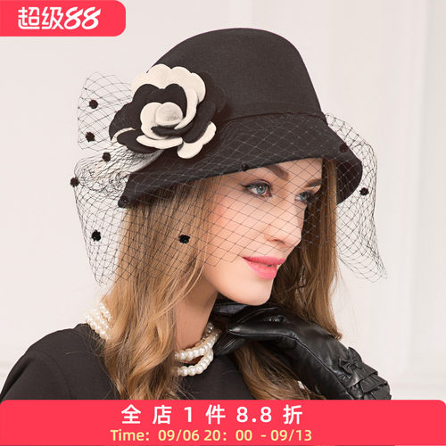 女秋羊毛毡帽小礼帽毛呢帽帽子