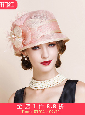 EE甜美可爱礼帽女潮英伦休闲百搭时尚女帽子英式麻纱帽小礼帽1004