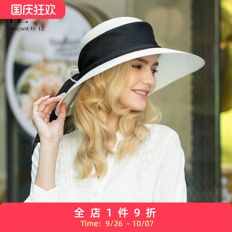 EE草帽圆顶大檐蝴蝶结优雅女出游