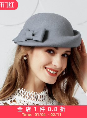 EE 秋冬新款韩版百搭羊毛呢子帽文艺潮欧美复古优雅英伦帽子