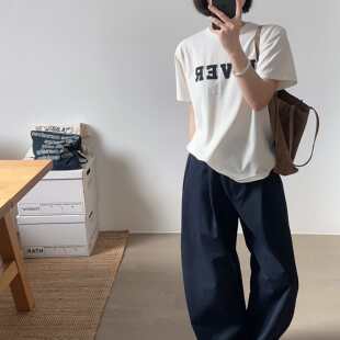 撞色字母圆领宽松显瘦百搭短袖 品质时尚 韩代26ss T恤2色 小喵