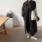 韩代25fw 小喵 时髦复古咖色格子polo领宽松显瘦百搭夹棉大衣