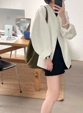 【小喵】韩代26ss 极简气质V领棉质宽松显瘦百搭休闲西装外套2色