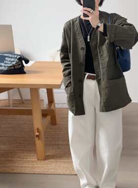 【小喵】韩代26ss 时髦水洗棉质V领宽松显瘦百搭休闲西装外套2色