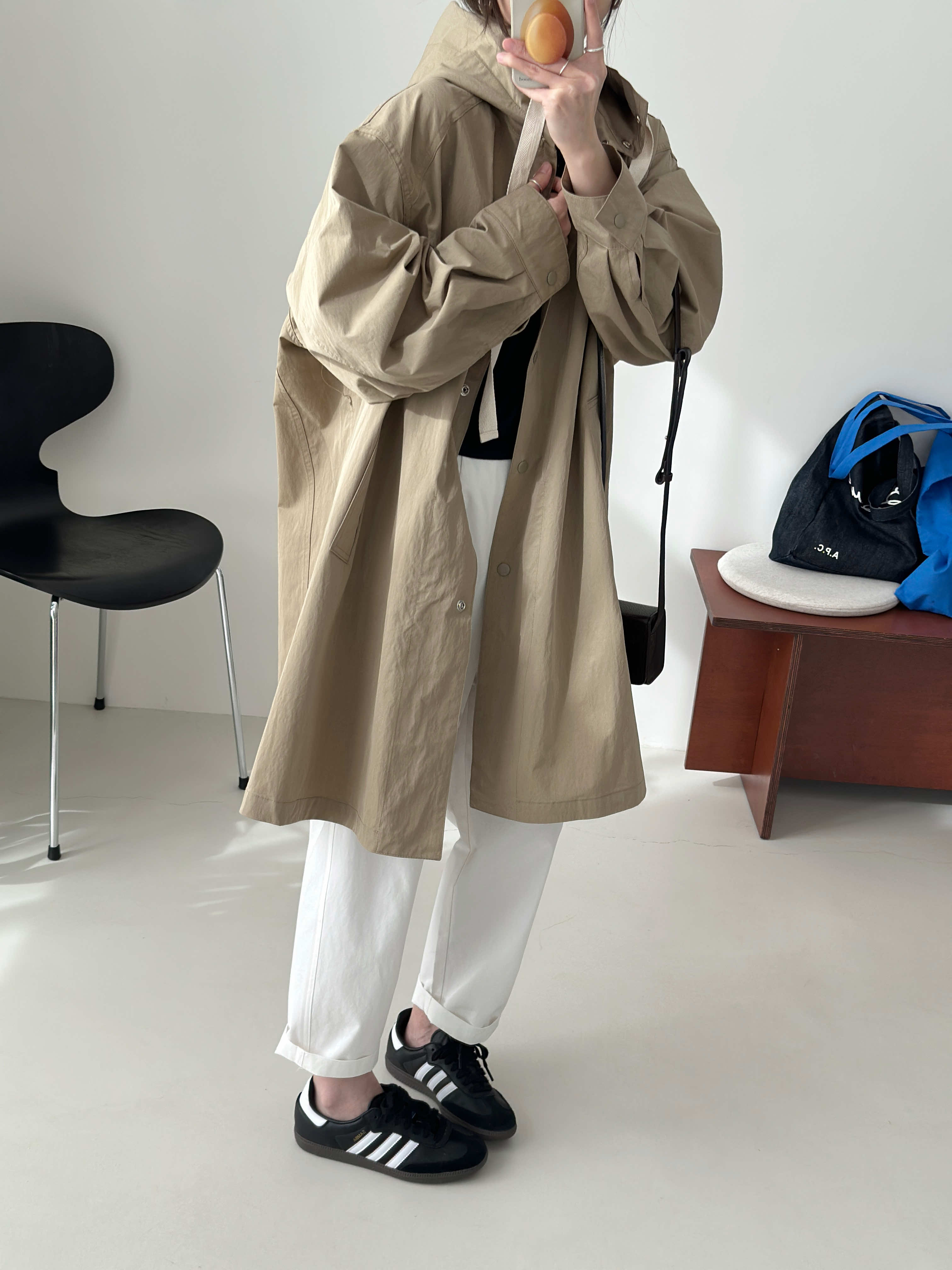 【小喵】韩代 24ss洋气减龄oversize连帽宽松显瘦中长款风衣外套