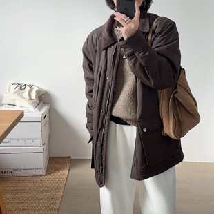 【小喵】韩代25fw 时髦帅气工装风polo领宽松显瘦中长款棉服外套