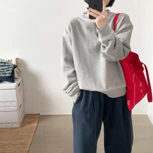 【小喵】韩代26ss 时髦水洗做旧纯色棉质圆领宽松显瘦百搭卫衣2色